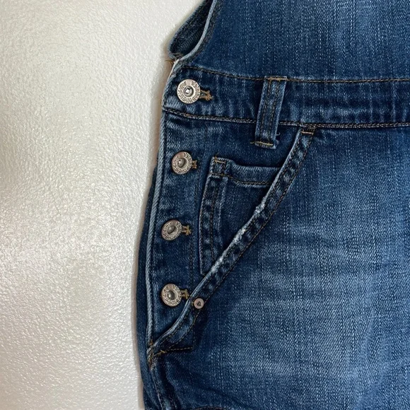 Free People Denim Shortalls Overalls with Cream Canvas Straps Size 28 - Picture 4 of 12